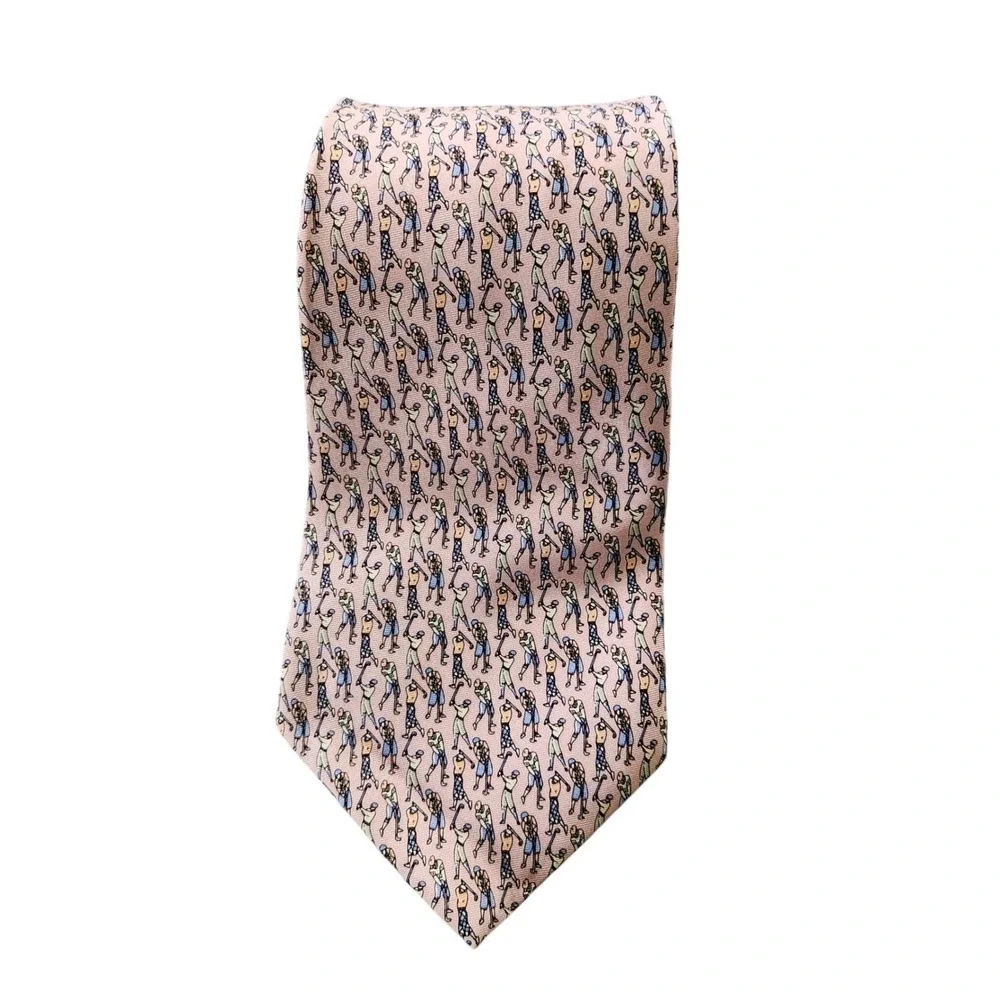 Tango Golf Tie Novelty Print All Silk Necktie Menswear Pink‎ Hand Made